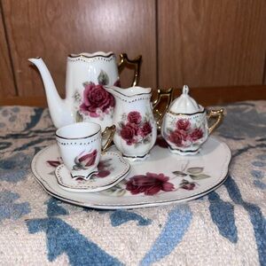 Floral Tea Set with Gold Accents